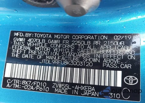 2019 Toyota Prius Le z USA, uszkodzony, nr VIN JTDL9RFU8K3003120